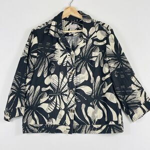 Chico's Brown Tan Tropical Leaves Crinkle Blazer‎ Jacket Women's 1 Medium 8